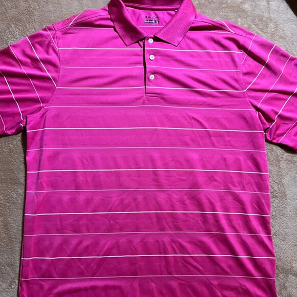 Walter Hagen Men LG Pink Stripe Hydro-Dri Golf Performance Short Sleeve Polo (W) - Picture 1 of 7